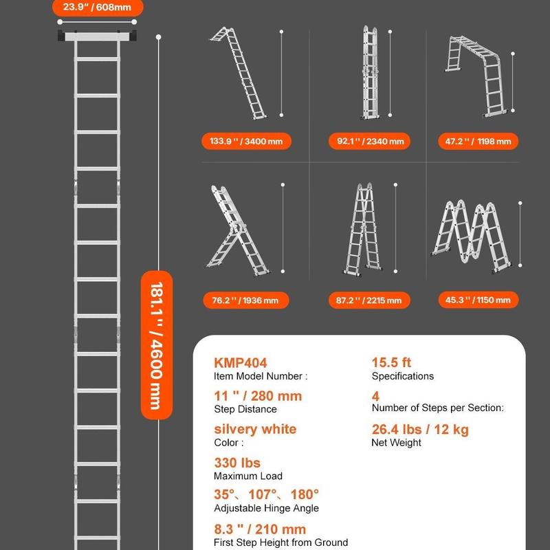 7-in-1 19FT Aluminum Multi-Purpose Extension Ladder – 330 lbs Capacity