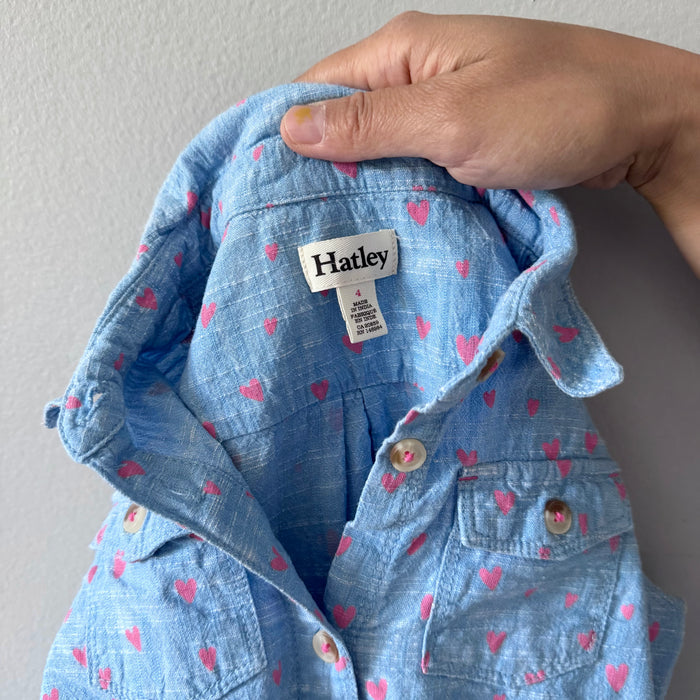 Hatley / Blue x pink heart shirt dress / 4Y