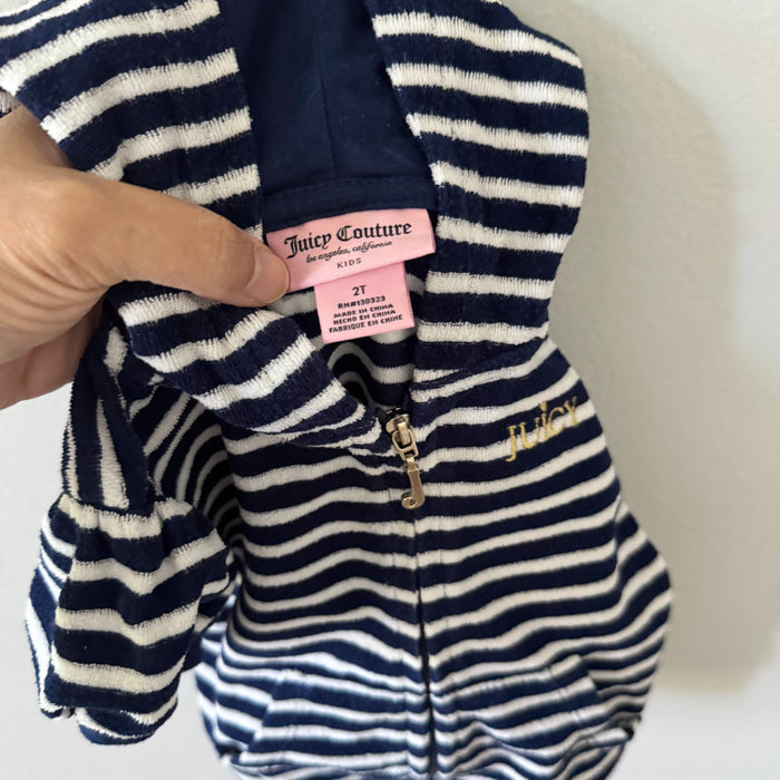 Juicy Couture / Navy white stripe pile hoodie / 2Y