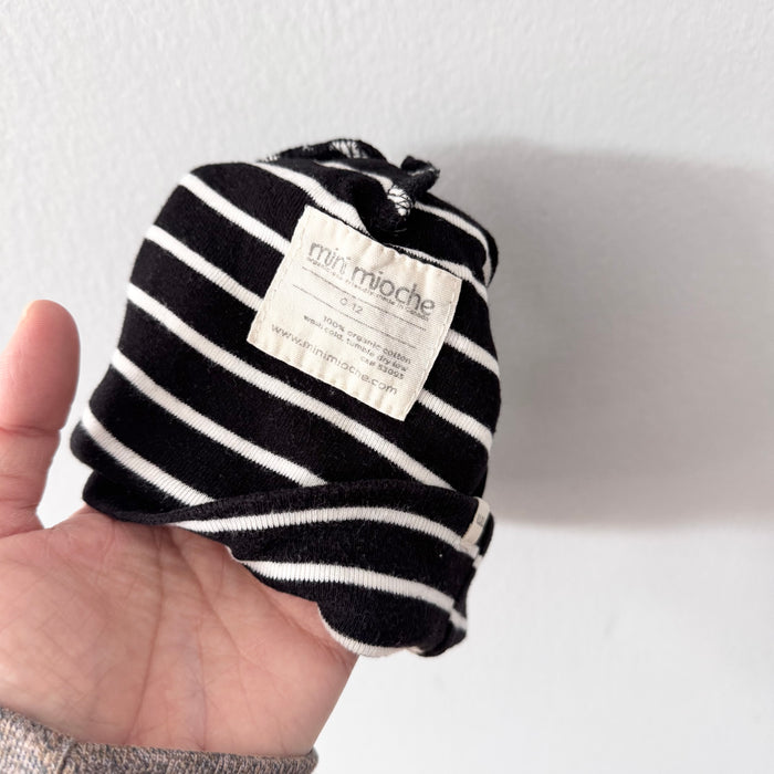 Mini mioche / Black white stripe beanie / 0-12M