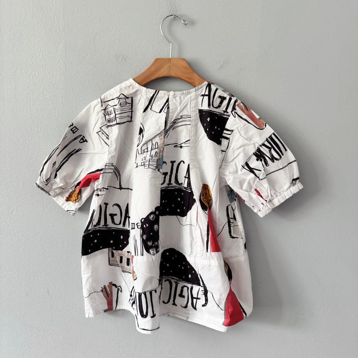 No brand / White x pattern blouse / 7-8Y