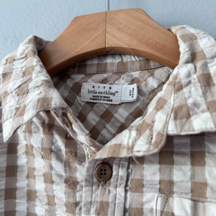 Rise Little Earthlings / Beige gingham shirt / 4-5Y