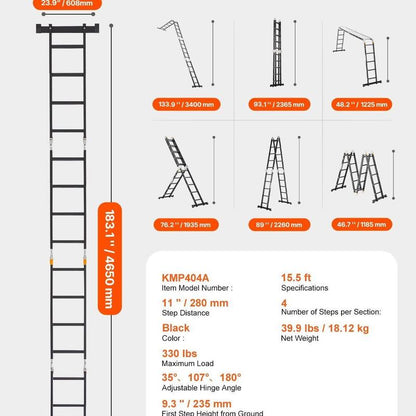 7-in-1 19FT Aluminum Multi-Purpose Extension Ladder – 330 lbs Capacity