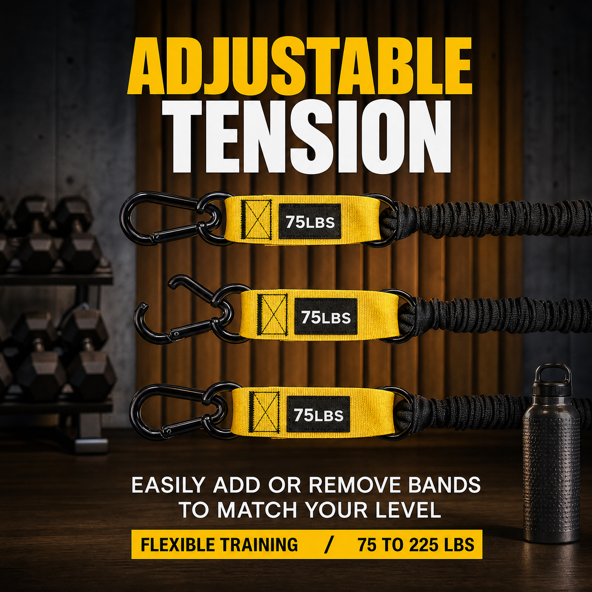 💪 225LBS Heavy Duty Cable Resistance Band Home Gym Training Set