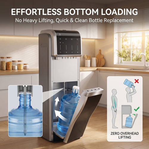 5-In-1 Bottom Loading Water Cooler Water Dispenser with Crushed & Chewable Ice Maker, Child Safety Lock Inset