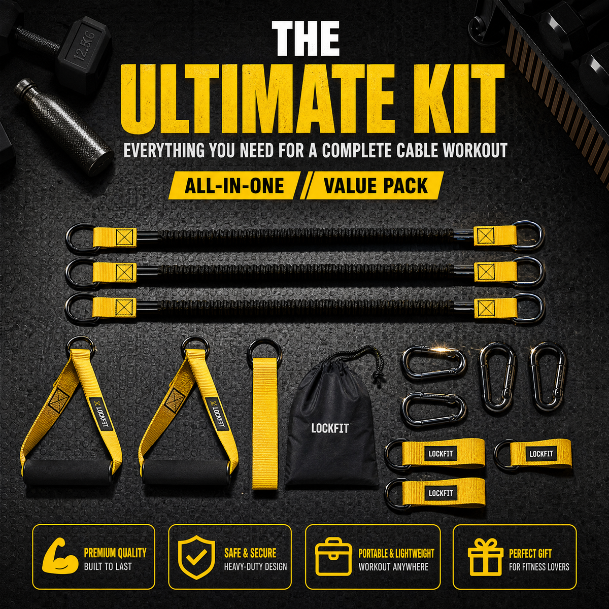 💪 225LBS Heavy Duty Cable Resistance Band Home Gym Training Set