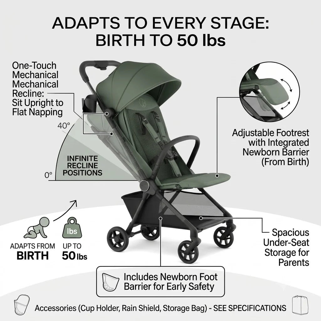 11.5 lbs Lightweight Travel Stroller - One-Second Auto Fold