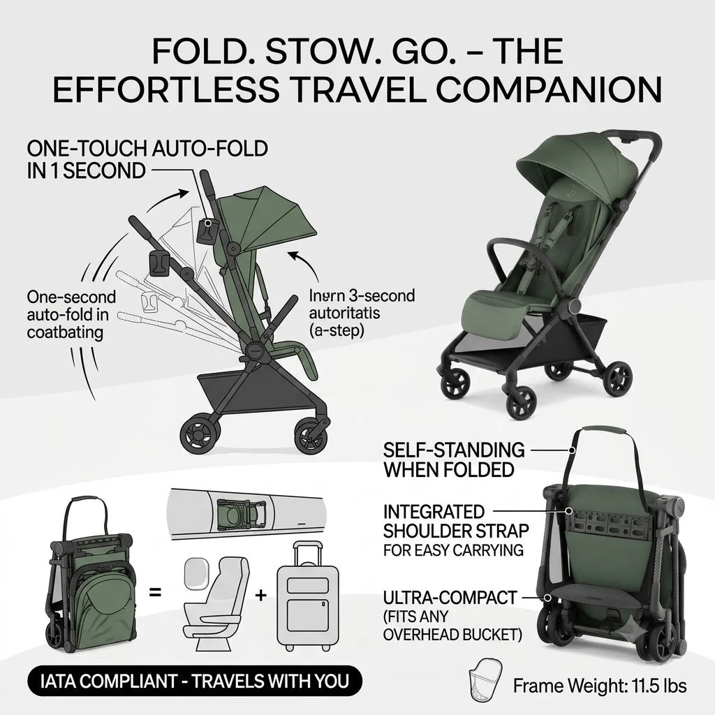 11.5 lbs Lightweight Travel Stroller - One-Second Auto Fold