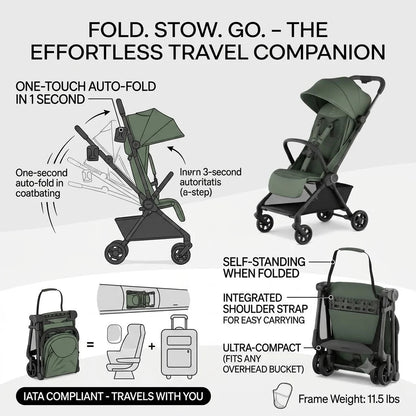 11.5 lbs Lightweight Travel Stroller - One-Second Auto Fold