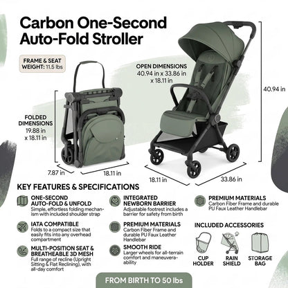 11.5 lbs Lightweight Travel Stroller - One-Second Auto Fold