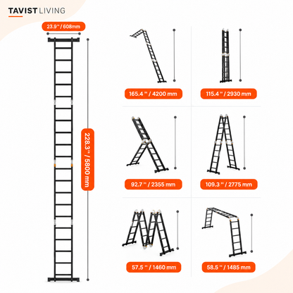 7-in-1 19FT Aluminum Multi-Purpose Extension Ladder – 330 lbs Capacity