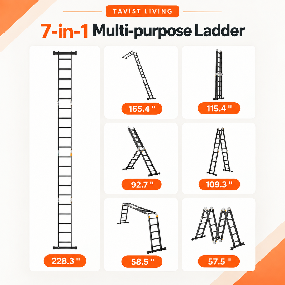 7-in-1 19FT Aluminum Multi-Purpose Extension Ladder – 330 lbs Capacity
