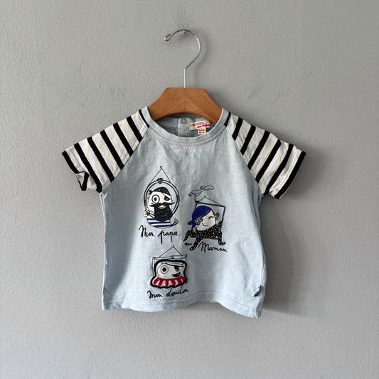 Du pareil au meme / Light blue x stripe T-shirt / 18M