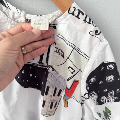 No brand / White x pattern blouse / 7-8Y