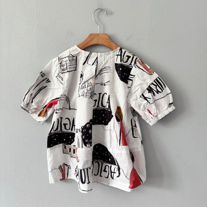 No brand / White x pattern blouse / 7-8Y