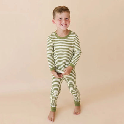 Parade Organics / "My Jammies" Organic Striped Kids' Pajamas  5/6 Years, Olive