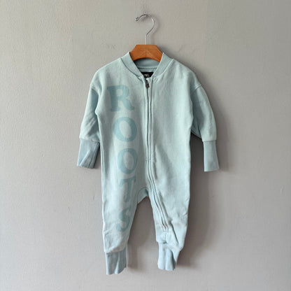 Roots / Light blue crew romper / 12-18M
