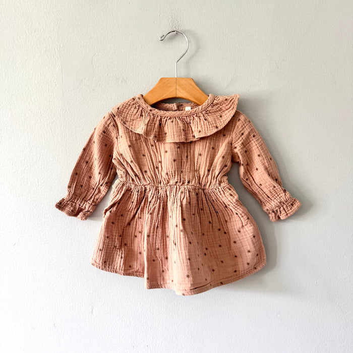 Rylee + Cru / Brown muslin long sleeve dress / 6-12M